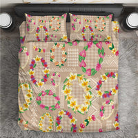Hawaiian Kakau Tattoo Leis and Palaka Pattern Bedding Set Traditional Aloha Tribal Beige Color