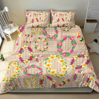 Hawaiian Kakau Tattoo Leis and Palaka Pattern Bedding Set Traditional Aloha Tribal Beige Color