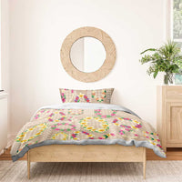 Hawaiian Kakau Tattoo Leis and Palaka Pattern Bedding Set Traditional Aloha Tribal Beige Color