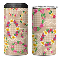 Hawaiian Kakau Tattoo Leis and Palaka Pattern 4 in 1 Can Cooler Tumbler Traditional Aloha Tribal Beige Color