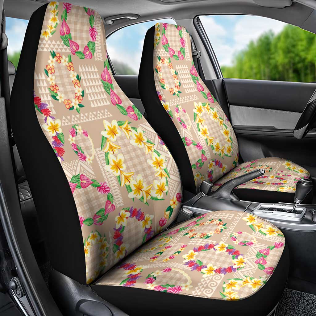 Hawaiian Kakau Tattoo Leis and Palaka Pattern Car Seat Cover Traditional Aloha Tribal Beige Color LT03 - Polynesian Pride