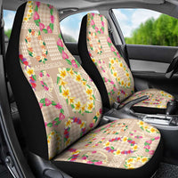 Hawaiian Kakau Tattoo Leis and Palaka Pattern Car Seat Cover Traditional Aloha Tribal Beige Color LT03 - Polynesian Pride