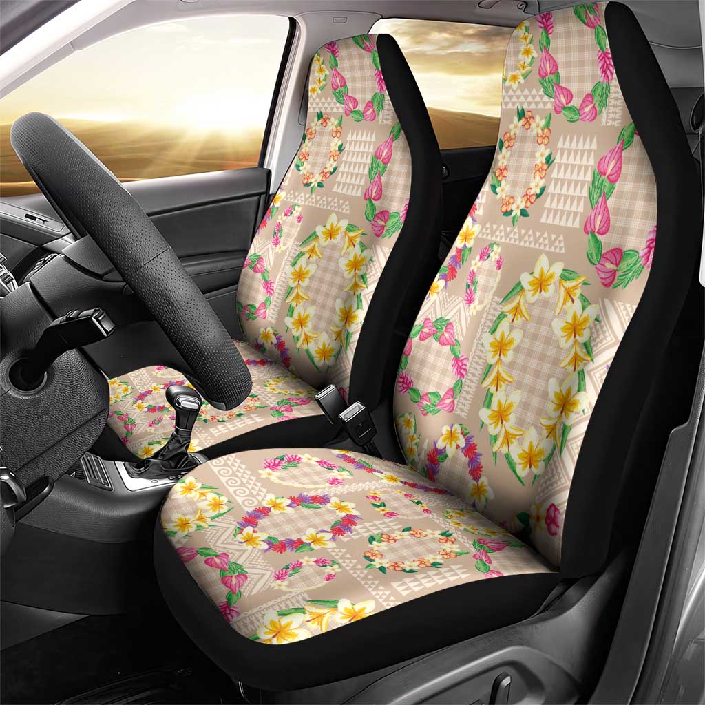 Hawaiian Kakau Tattoo Leis and Palaka Pattern Car Seat Cover Traditional Aloha Tribal Beige Color LT03 - Polynesian Pride