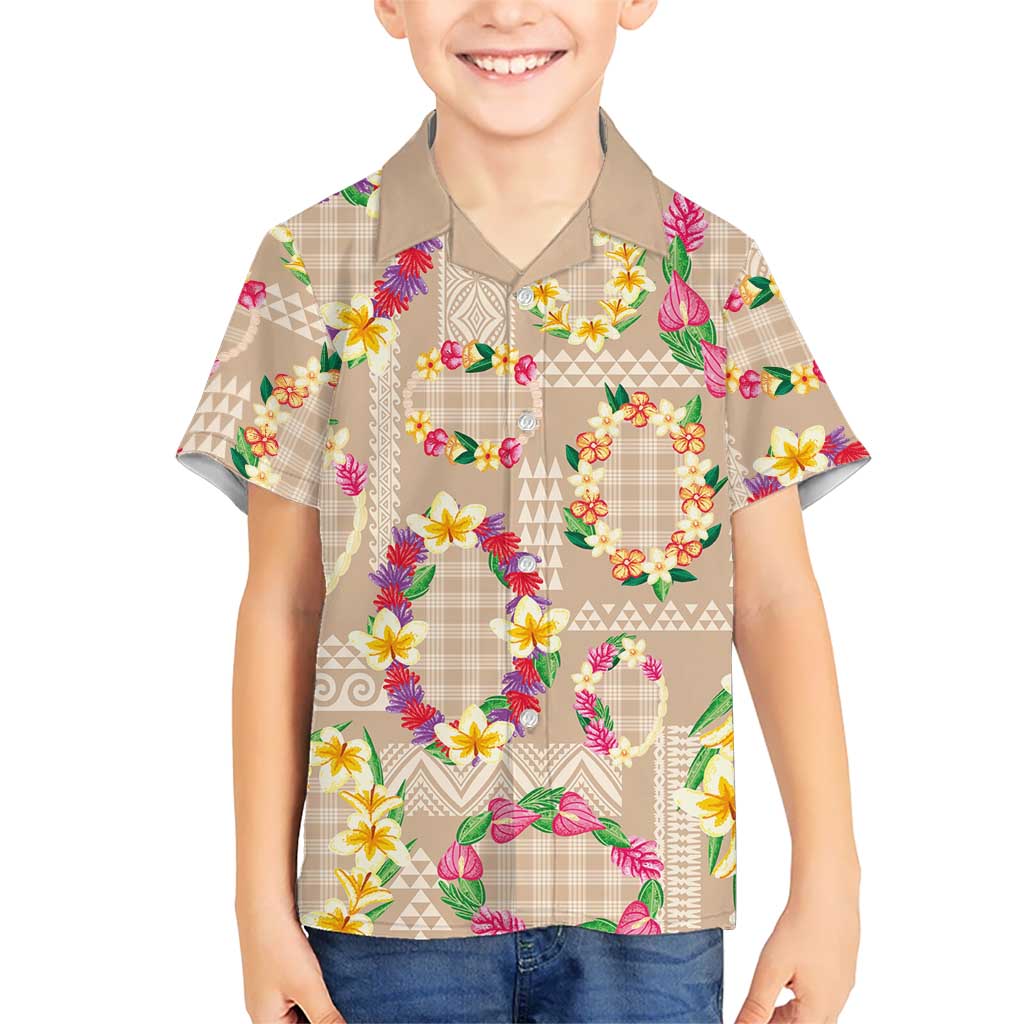 Hawaiian Kakau Tattoo Leis and Palaka Pattern Family Matching Mermaid Dress and Hawaiian Shirt Traditional Aloha Tribal Beige Color LT03 Son's Shirt Beige - Polynesian Pride