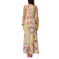 Hawaiian Kakau Tattoo Leis and Palaka Pattern Family Matching Tank Maxi Dress and Hawaiian Shirt Traditional Aloha Tribal Beige Color