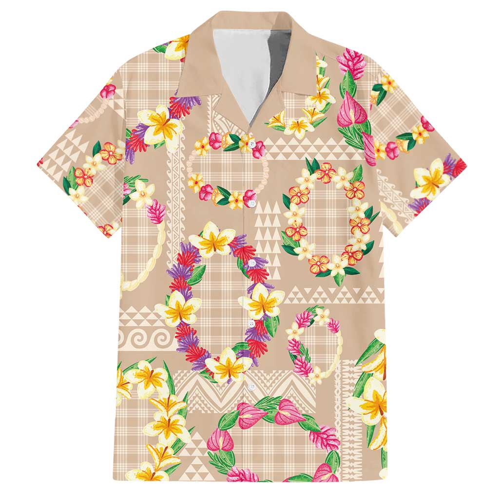 Hawaiian Kakau Tattoo Leis and Palaka Pattern Hawaiian Shirt Traditional Aloha Tribal Beige Color LT03 Beige - Polynesian Pride
