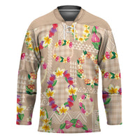Hawaiian Kakau Tattoo Leis and Palaka Pattern Hockey Jersey Traditional Aloha Tribal Beige Color LT03 Unisex Beige - Polynesian Pride
