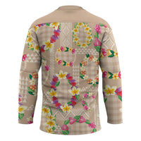 Hawaiian Kakau Tattoo Leis and Palaka Pattern Hockey Jersey Traditional Aloha Tribal Beige Color LT03 - Polynesian Pride