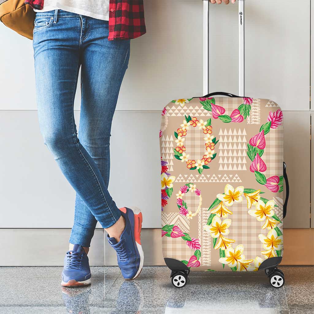 Hawaiian Kakau Tattoo Leis and Palaka Pattern Luggage Cover Traditional Aloha Tribal Beige Color LT03 - Polynesian Pride