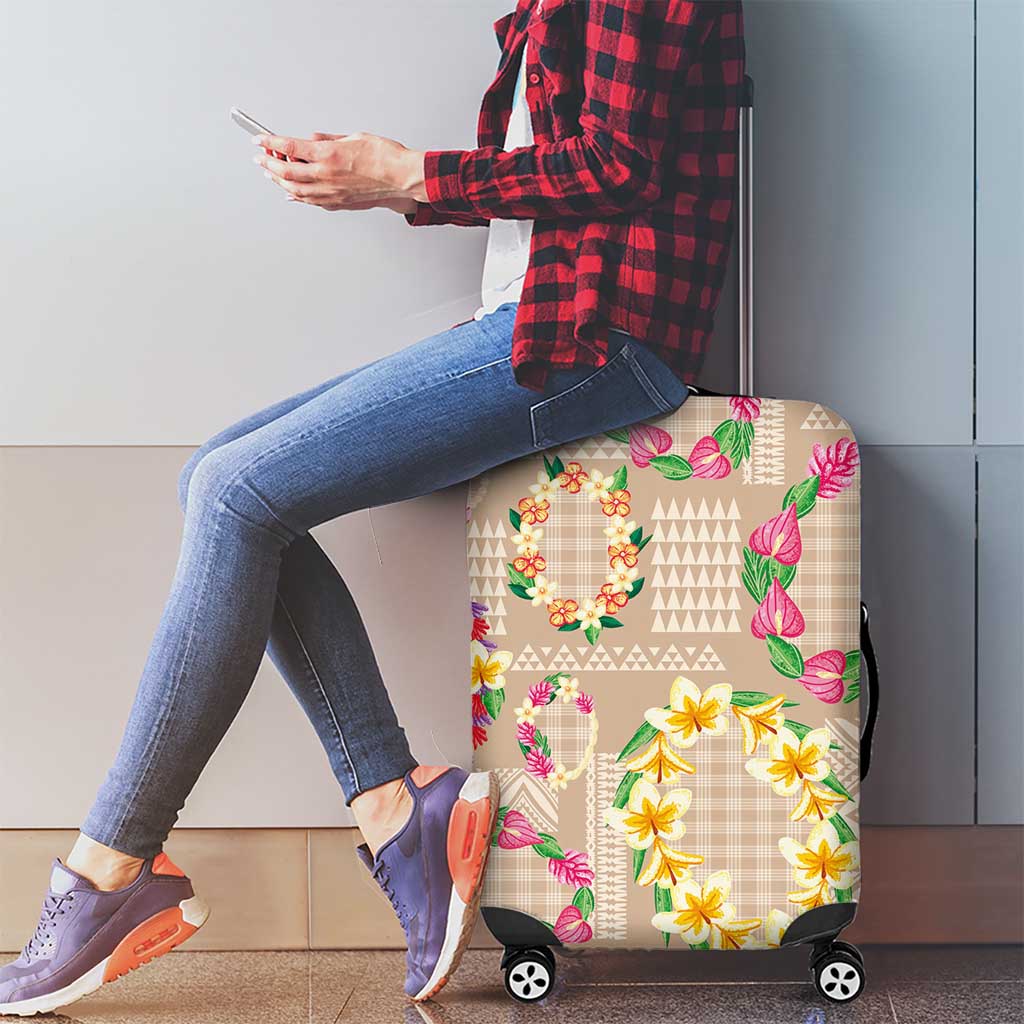 Hawaiian Kakau Tattoo Leis and Palaka Pattern Luggage Cover Traditional Aloha Tribal Beige Color LT03 - Polynesian Pride