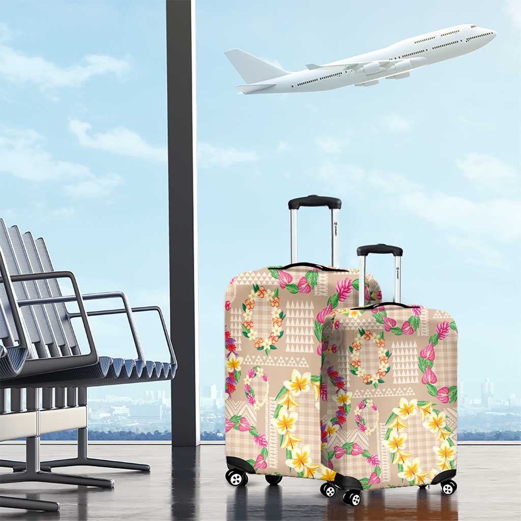 Hawaiian Kakau Tattoo Leis and Palaka Pattern Luggage Cover Traditional Aloha Tribal Beige Color LT03 - Polynesian Pride