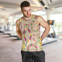 Hawaiian Kakau Tattoo Leis and Palaka Pattern Men Tank Top Traditional Aloha Tribal Beige Color LT03 Beige - Polynesian Pride