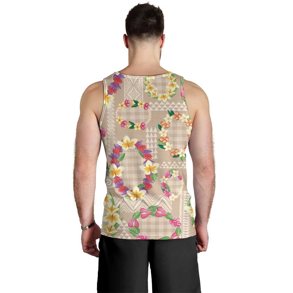 Hawaiian Kakau Tattoo Leis and Palaka Pattern Men Tank Top Traditional Aloha Tribal Beige Color LT03 - Polynesian Pride
