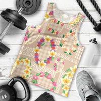 Hawaiian Kakau Tattoo Leis and Palaka Pattern Men Tank Top Traditional Aloha Tribal Beige Color LT03 - Polynesian Pride