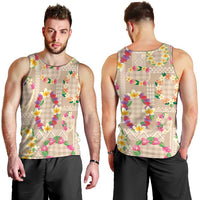 Hawaiian Kakau Tattoo Leis and Palaka Pattern Men Tank Top Traditional Aloha Tribal Beige Color LT03 - Polynesian Pride