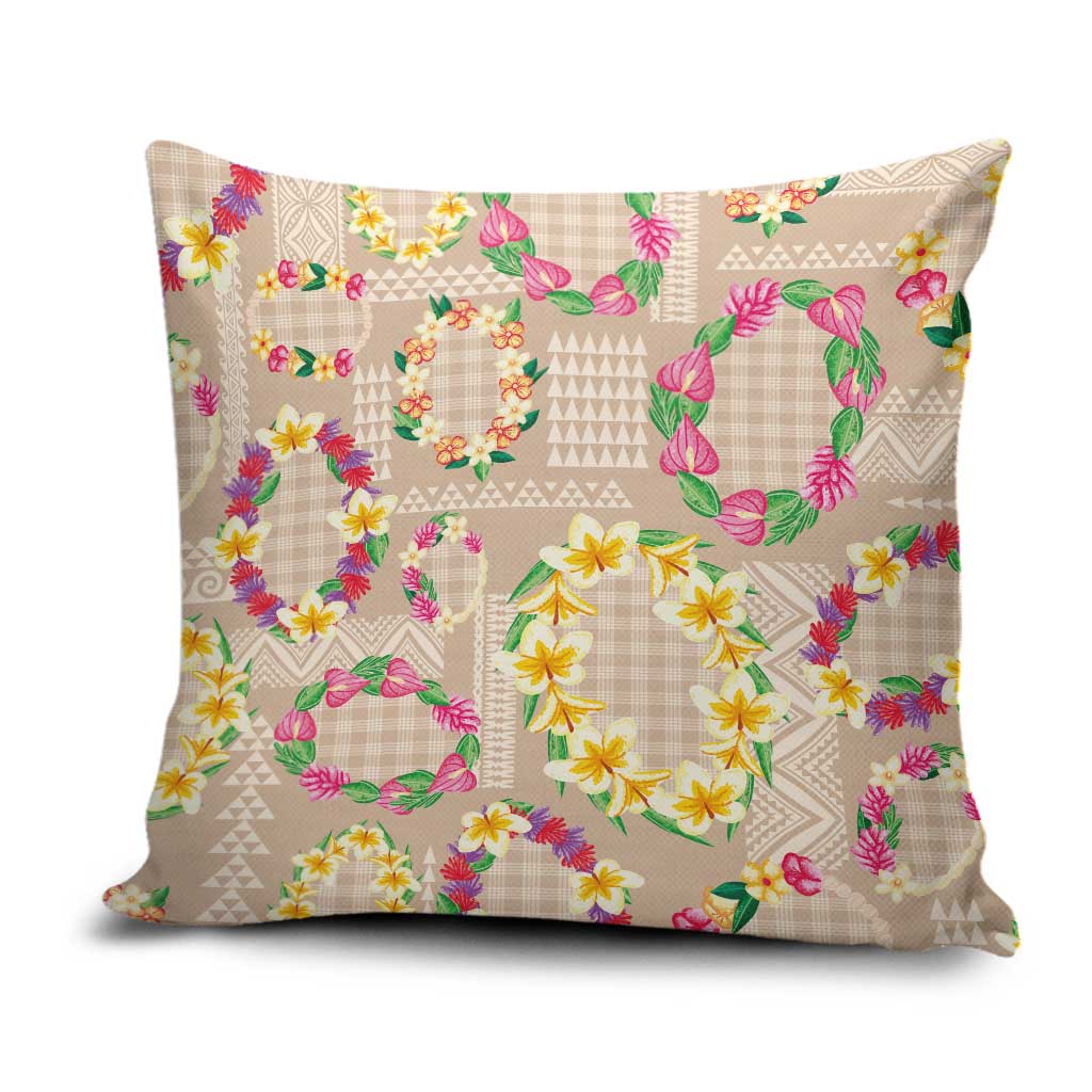 Hawaiian Kakau Tattoo Leis and Palaka Pattern Pillow Cover Traditional Aloha Tribal Beige Color