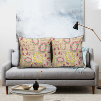 Hawaiian Kakau Tattoo Leis and Palaka Pattern Pillow Cover Traditional Aloha Tribal Beige Color