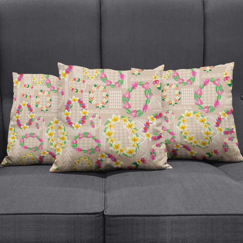Hawaiian Kakau Tattoo Leis and Palaka Pattern Pillow Cover Traditional Aloha Tribal Beige Color