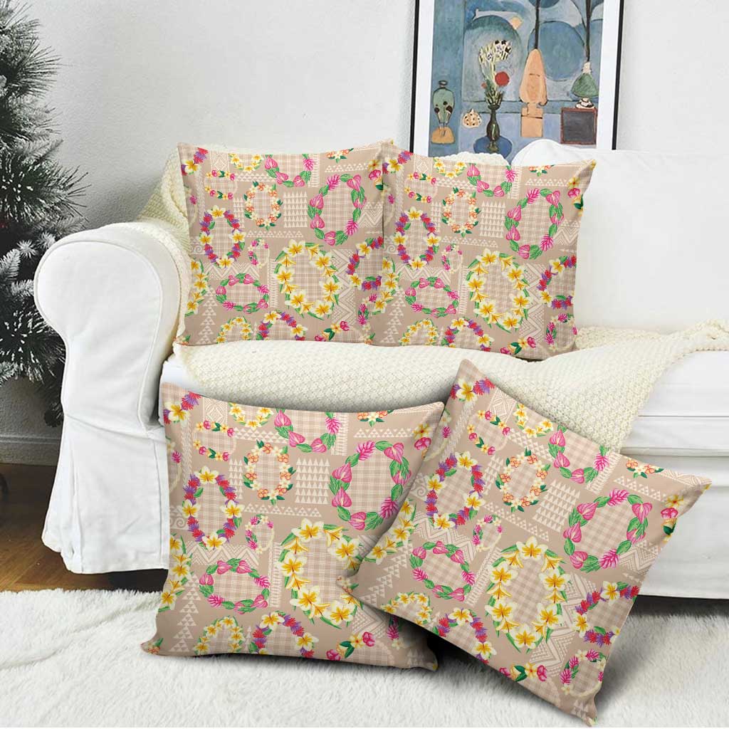 Hawaiian Kakau Tattoo Leis and Palaka Pattern Pillow Cover Traditional Aloha Tribal Beige Color