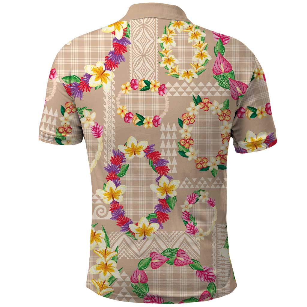 Hawaiian Kakau Tattoo Leis and Palaka Pattern Polo Shirt Traditional Aloha Tribal Beige Color LT03 - Polynesian Pride