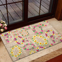 Hawaiian Kakau Tattoo Leis and Palaka Pattern Rubber Doormat Traditional Aloha Tribal Beige Color