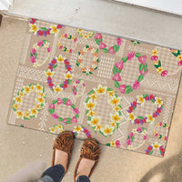 Hawaiian Kakau Tattoo Leis and Palaka Pattern Rubber Doormat Traditional Aloha Tribal Beige Color