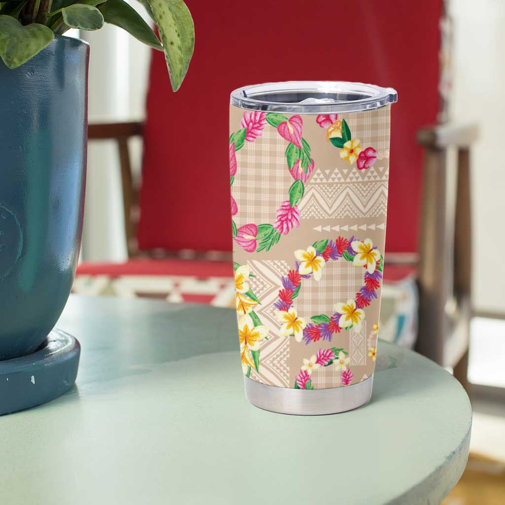 Hawaiian Kakau Tattoo Leis and Palaka Pattern Tumbler Cup Traditional Aloha Tribal Beige Color LT03 - Polynesian Pride