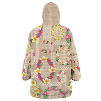 Hawaiian Kakau Tattoo Leis and Palaka Pattern Wearable Blanket Hoodie Traditional Aloha Tribal Beige Color
