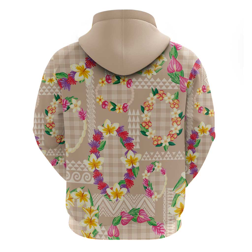 Hawaiian Kakau Tattoo Leis and Palaka Pattern Zip Hoodie Traditional Aloha Tribal Beige Color LT03 - Polynesian Pride