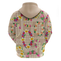 Hawaiian Kakau Tattoo Leis and Palaka Pattern Zip Hoodie Traditional Aloha Tribal Beige Color LT03 - Polynesian Pride