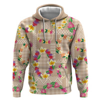 Hawaiian Kakau Tattoo Leis and Palaka Pattern Zip Hoodie Traditional Aloha Tribal Beige Color LT03 Pullover Hoodie Beige - Polynesian Pride