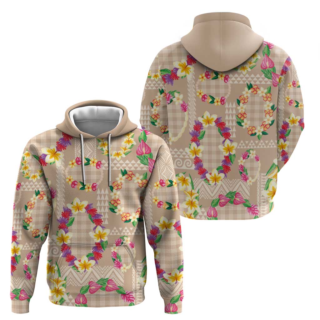 Hawaiian Kakau Tattoo Leis and Palaka Pattern Zip Hoodie Traditional Aloha Tribal Beige Color LT03 - Polynesian Pride