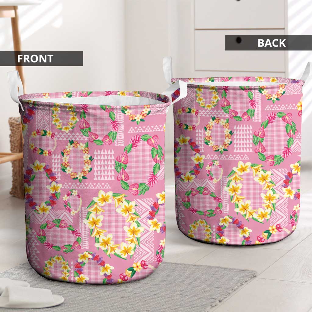 Hawaiian Leis Laundry Basket Kakau Tattoos and Palaka Pastel Pink Color