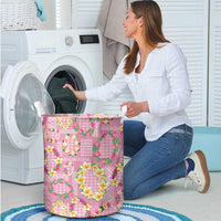 Hawaiian Leis Laundry Basket Kakau Tattoos and Palaka Pastel Pink Color