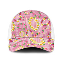 Hawaiian Leis Baseball Net Cap Kakau Tattoos and Palaka Pastel Pink Color LT03 One Size White Pink - Polynesian Pride