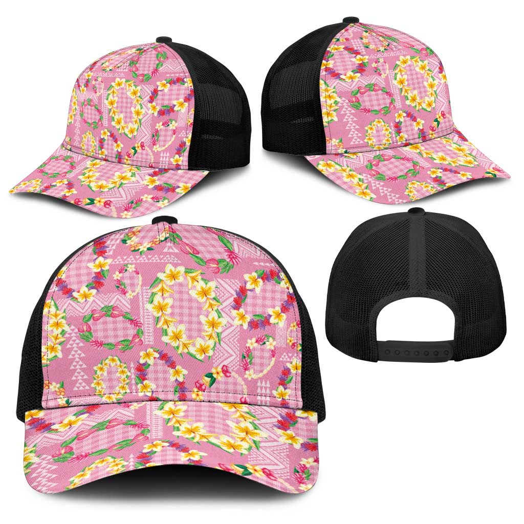 Hawaiian Leis Baseball Net Cap Kakau Tattoos and Palaka Pastel Pink Color LT03 - Polynesian Pride