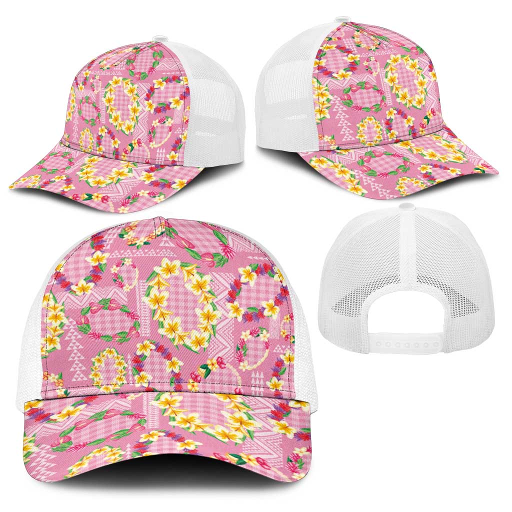 Hawaiian Leis Baseball Net Cap Kakau Tattoos and Palaka Pastel Pink Color LT03 - Polynesian Pride