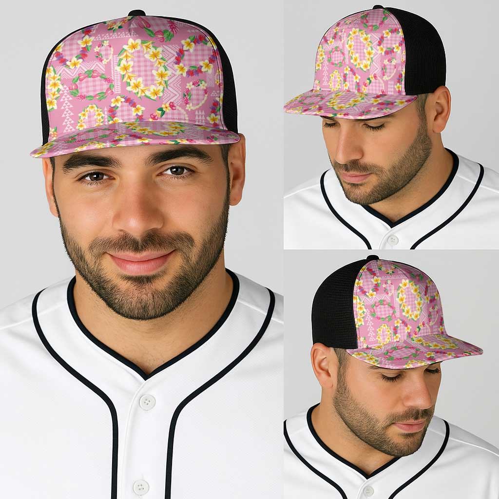 Hawaiian Leis Baseball Net Cap Kakau Tattoos and Palaka Pastel Pink Color LT03 - Polynesian Pride