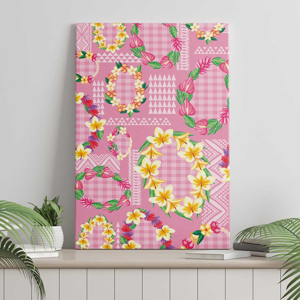 Hawaiian Leis Canvas Wall Art Kakau Tattoos and Palaka Pastel Pink Color