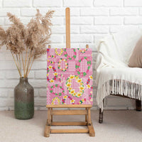 Hawaiian Leis Canvas Wall Art Kakau Tattoos and Palaka Pastel Pink Color