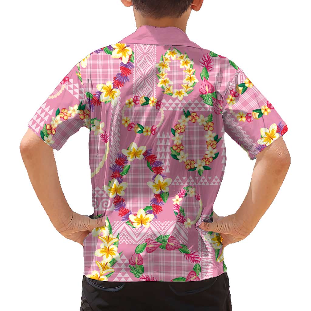 Hawaiian Leis Family Matching Long Sleeve Bodycon Dress and Hawaiian Shirt Kakau Tattoos and Palaka Pastel Pink Color