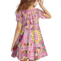 Hawaiian Leis Family Matching Off Shoulder Short Dress and Hawaiian Shirt Kakau Tattoos and Palaka Pastel Pink Color
