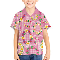 Hawaiian Leis Family Matching Off Shoulder Short Dress and Hawaiian Shirt Kakau Tattoos and Palaka Pastel Pink Color