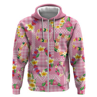 Hawaiian Leis Hoodie Kakau Tattoos and Palaka Pastel Pink Color LT03 Zip Hoodie Pink - Polynesian Pride