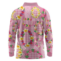 Hawaiian Leis Long Sleeve Polo Shirt Kakau Tattoos and Palaka Pastel Pink Color