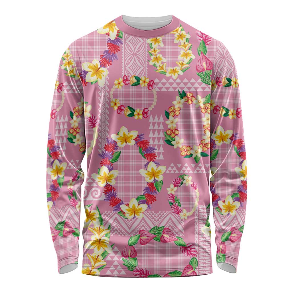 Hawaiian Leis Long Sleeve Shirt Kakau Tattoos and Palaka Pastel Pink Color