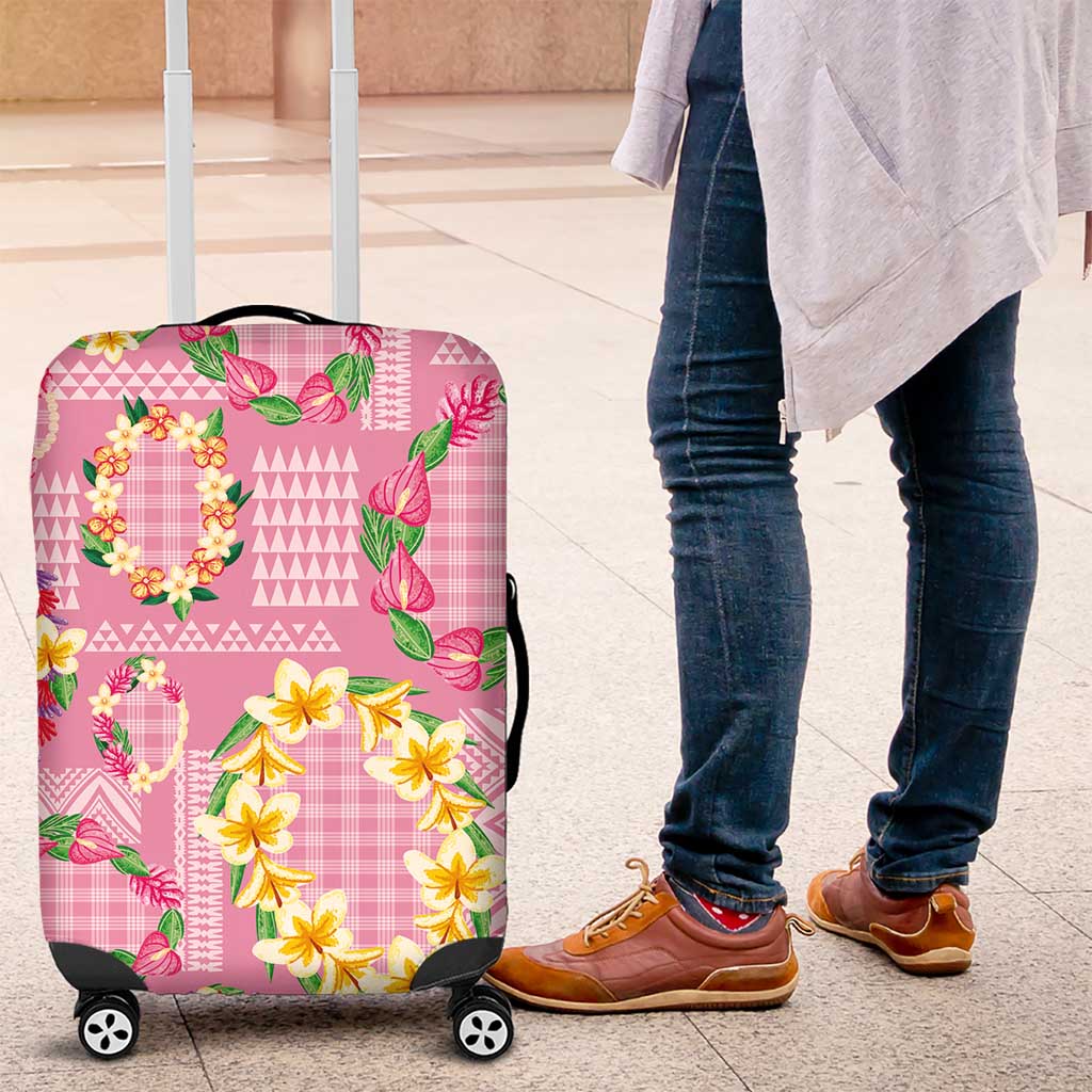 Hawaiian Leis Luggage Cover Kakau Tattoos and Palaka Pastel Pink Color