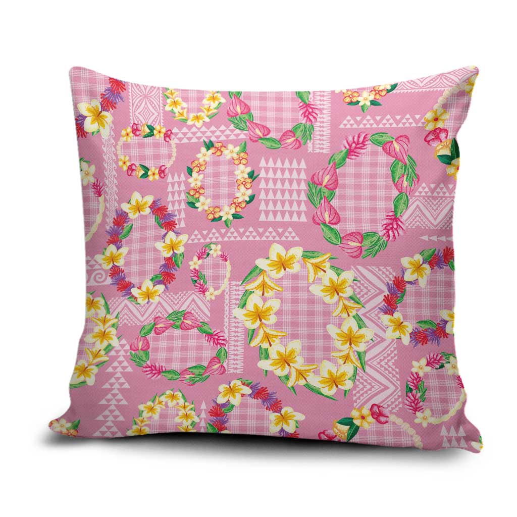 Hawaiian Leis Pillow Cover Kakau Tattoos and Palaka Pastel Pink Color