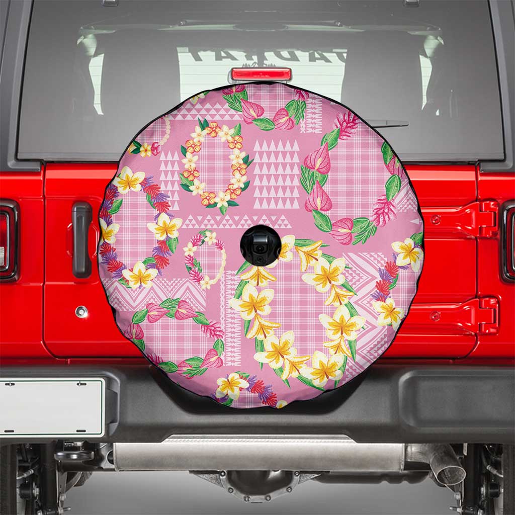 Hawaiian Leis Spare Tire Cover Kakau Tattoos and Palaka Pastel Pink Color