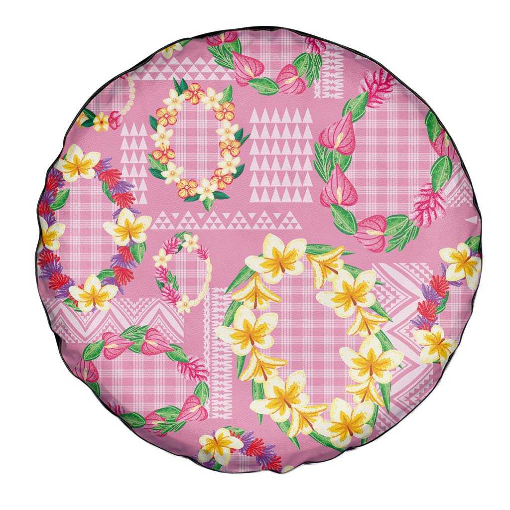 Hawaiian Leis Spare Tire Cover Kakau Tattoos and Palaka Pastel Pink Color